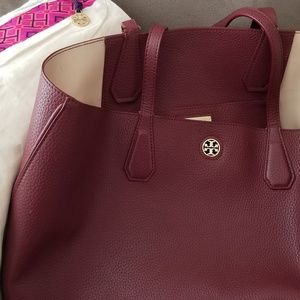 Tory Burch Perry Wine Burgundy Leather Tote